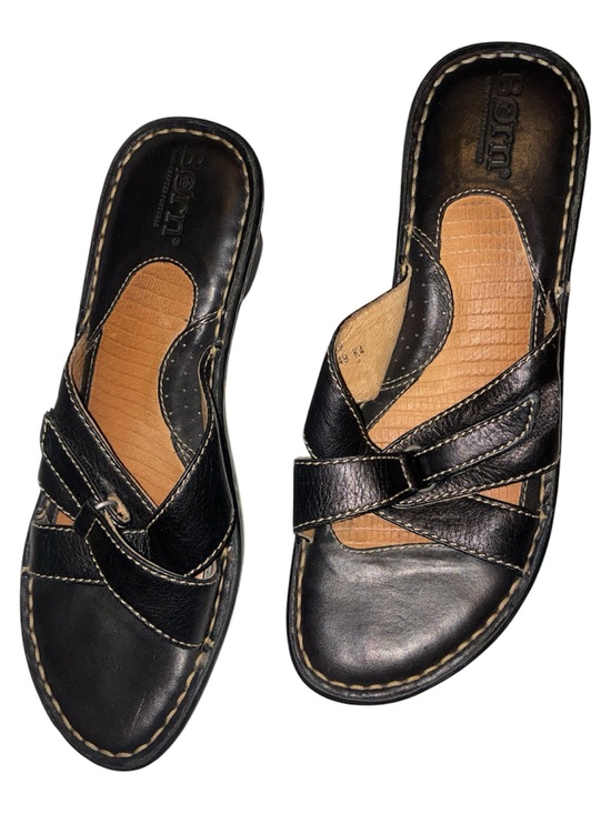Born Shoes - Børn Black Leather Wedge Slide Sandals Euro 38 (US 7.5/8)